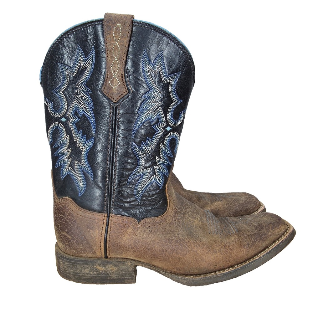 Ariat Cowboy Boots Boys 5 Tombstone‎ Earth Black Blue Stitch Western Rodeo